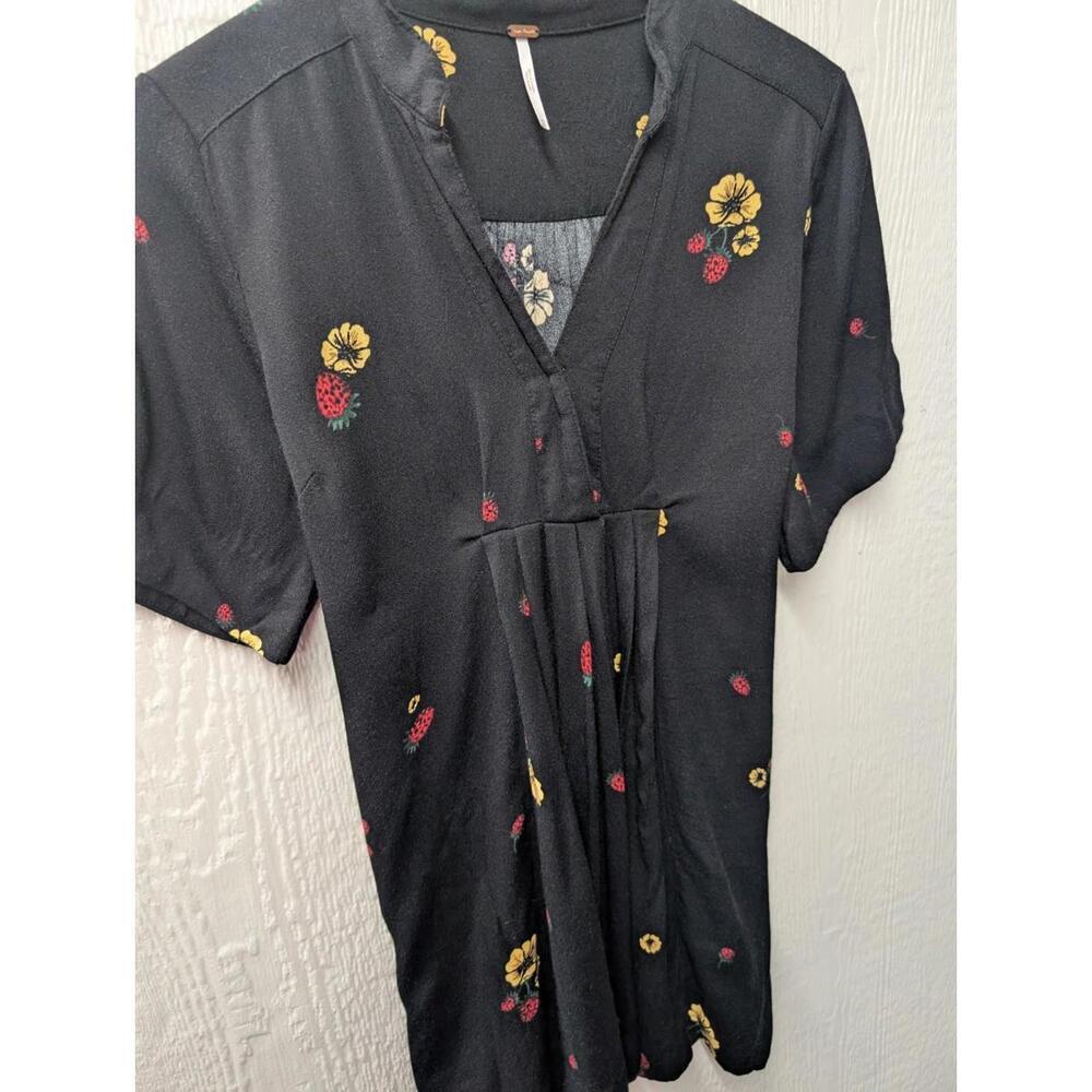 Free People Strawberry Fields Black Boho Tunic Mini Dress Size XS - Picture 2 of 5